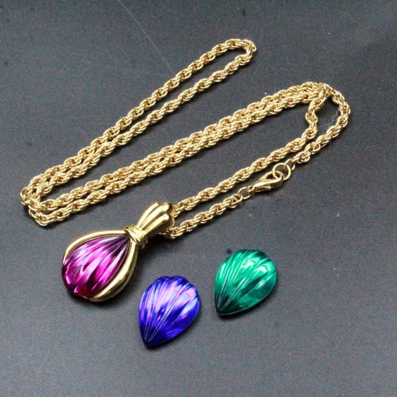 Kenneth Jay Lane KJL Signed Designer Interchgeable Magnetic Pendant Necklace - Picture 3 of 8